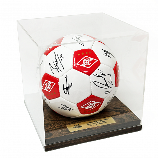 Souvenir ball with players' autographs in a box