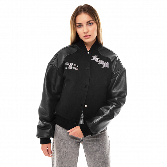 Куртка Бомбер женская "ФК Спартак" с кожаными рукавами